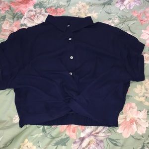 Navy blue cropped button up.